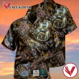 Steam Punk Guitar Casual Hawaiian Shirt, Best Gifts For Summer Vesles2014S 1