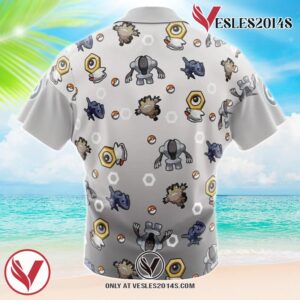 Steel Type Pattern Pokemon Hawaiian Button Up Shirt, Perfect Gifts For Anime Lovers - Vesles2014S 1