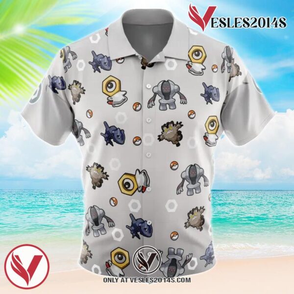 Steel Type Pattern Pokemon Hawaiian Button Up Shirt, Perfect Gifts For Anime Lovers - Vesles2014S