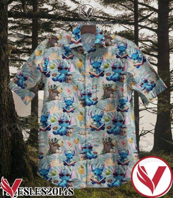 Stitch And Yoda Reading Book Palm Leaf Print Hawaiian Shirt, Unique Gifts For Friends - Vesles2014S 1
