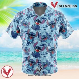 Stitch Pattern Lilo & Stitch Hawaiian Button Up Shirt, Perfect Gifts For Anime Lovers - Vesles2014S