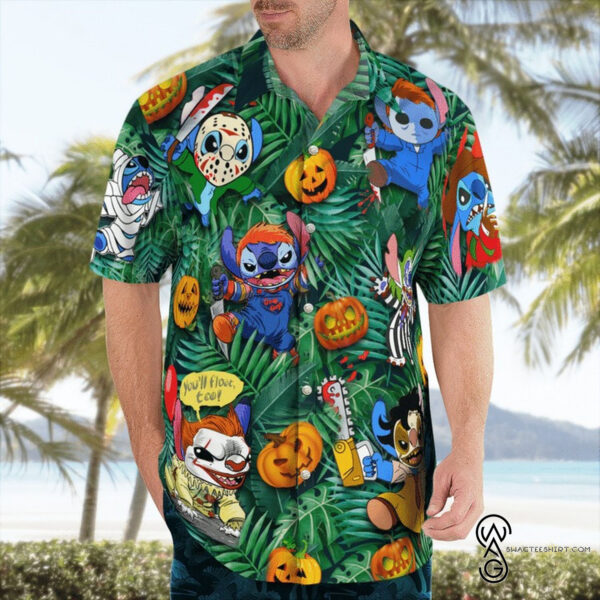 Stitch Tis The Season Halloween Full Printing Hawaiian Shirt Funny Hawaiian Beach Gift Casual Shirt Vesles2014S 1