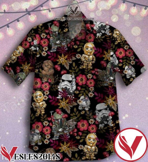 Storm Trooper And C3po Dark Floral Hawaiian Shirt, Unique Gifts For Friends - Vesles2014S 1