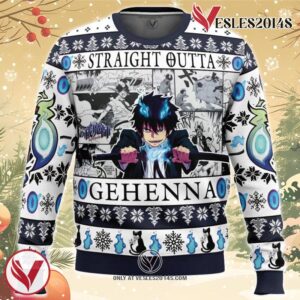 Straight Outta Gehenna Blue Exorcist Ugly Christmas Sweater, Unique Christmas Gift For Fans - Vesles2014S