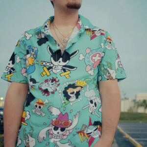 Strawhats Jolly Roger One Piece Hawaiian Button Up Shirt, Perfect Gifts For Anime Lovers - Vesles2014S 3