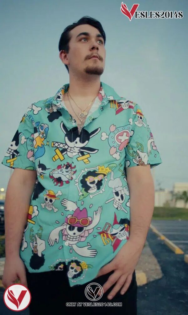 Strawhats Jolly Roger One Piece Hawaiian Button Up Shirt, Perfect Gifts For Anime Lovers - Vesles2014S 3