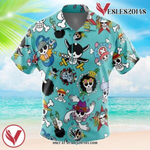 Strawhats Jolly Roger One Piece Hawaiian Button Up Shirt, Perfect Gifts For Anime Lovers - Vesles2014S