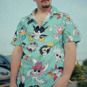 Strawhats Jolly Roger One Piece Hawaiian Button Up Shirt, Perfect Gifts For Anime Lovers - Vesles2014S 4