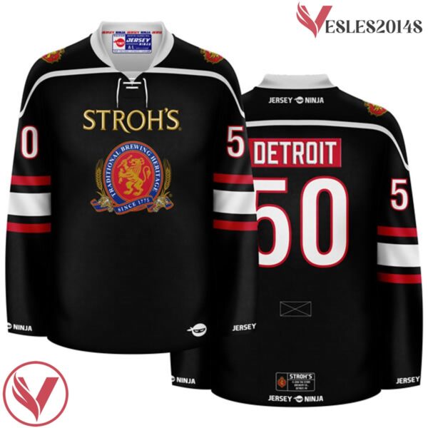 Stroh's Throwback Black Hockey Jersey - Vesles2014S