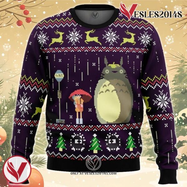 Studio Ghibli Totoro Rain Miyazaki Ugly Christmas Sweater, Unique Christmas Gift For Fans - Vesles2014S