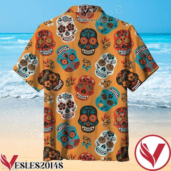 Sugar Skull Pattern Trend Orange Hawaiian Shirt, Unique Gifts For Friends - Vesles2014S 1
