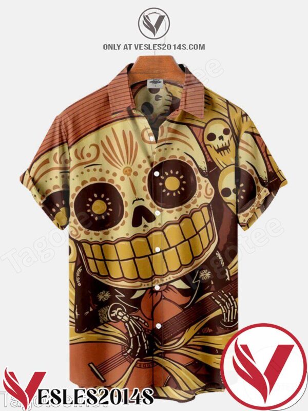 Sugar Skull Playing Guitar Halloween Hawaiian Shirt, Unique Gifts For Friends - Vesles2014S 1