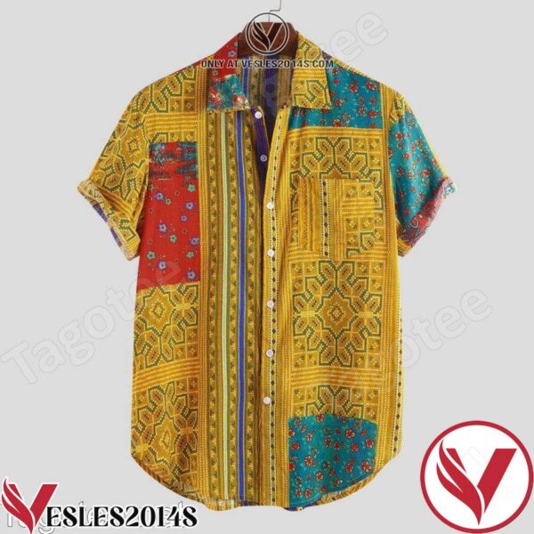 Summer Ethnic Floral Printed Yellow Hawaiian Shirt, Unique Gifts For Friends - Vesles2014S 1