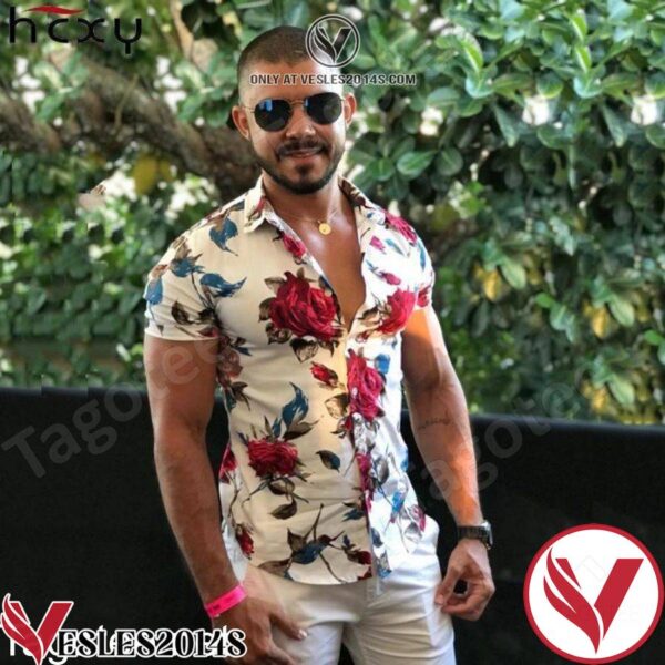 Summer Fashion Rose Flower White Hawaiian Shirt, Unique Gifts For Friends - Vesles2014S 1