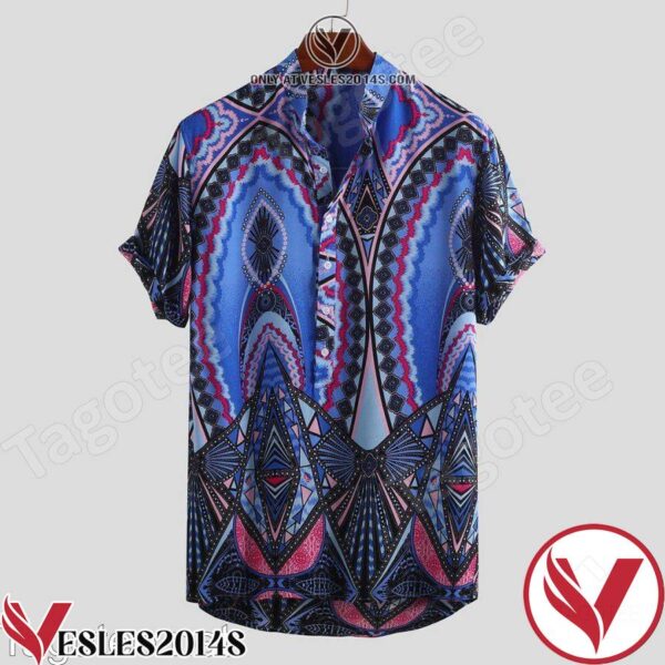 Summer Stand Collar Ethnic Printed Holiday Hawaiian Shirt, Unique Gifts For Friends - Vesles2014S 1