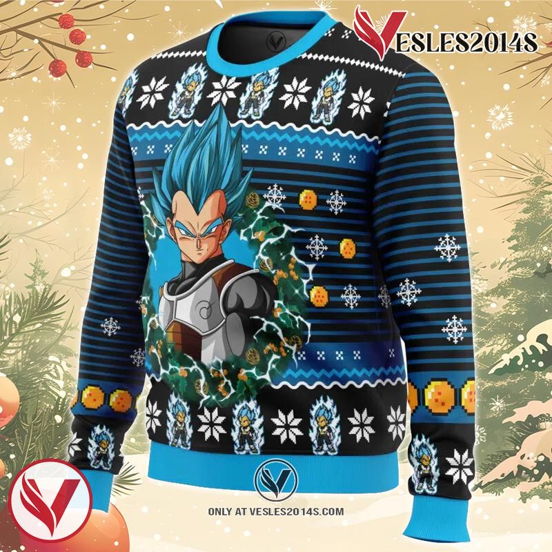 Super Saiyan Blue Vegeta Ugly Christmas Sweater, Unique Christmas Gift For Fans - Vesles2014S 1