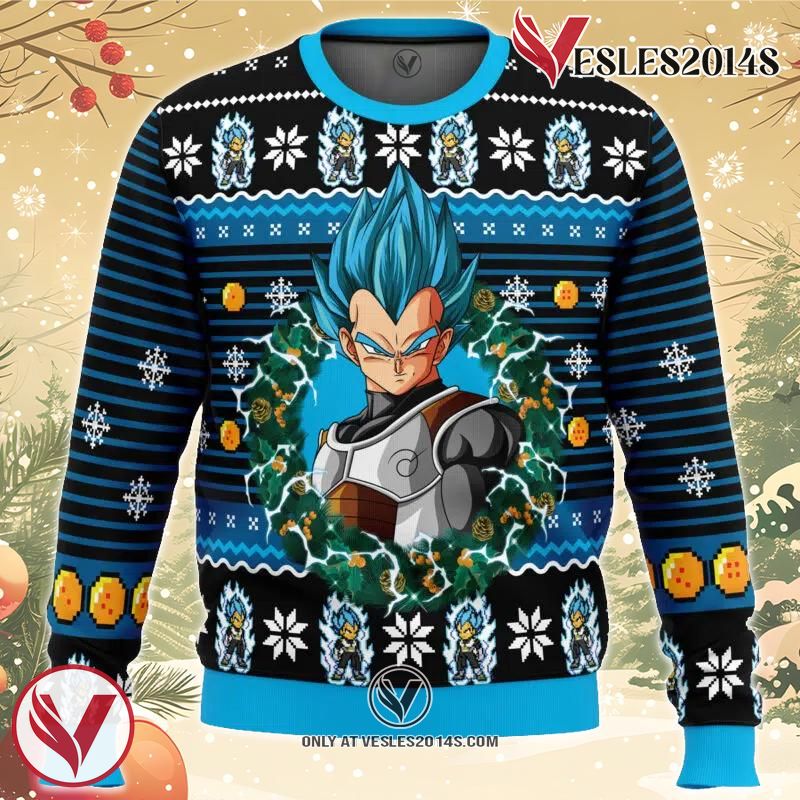 Super Saiyan Blue Vegeta Ugly Christmas Sweater, Unique Christmas Gift For Fans - Vesles2014S
