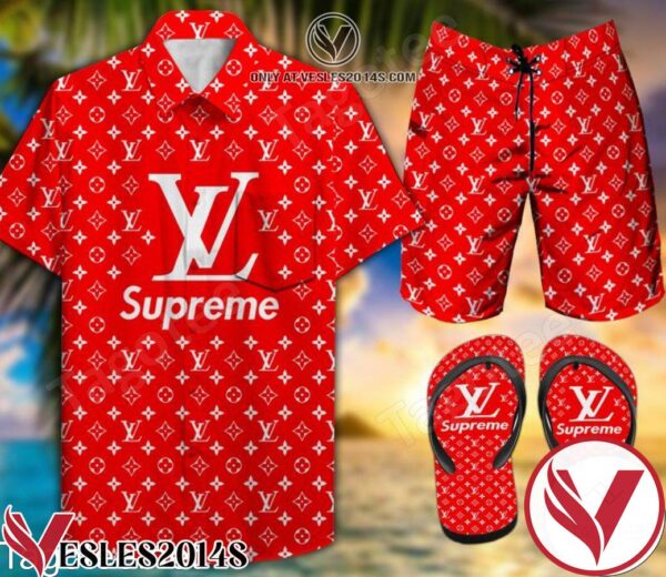 Supreme Red Combo Hawaiian Shirt, Beach Shorts And Flip Flop, Unique Gifts For Friends - Vesles2014S 1