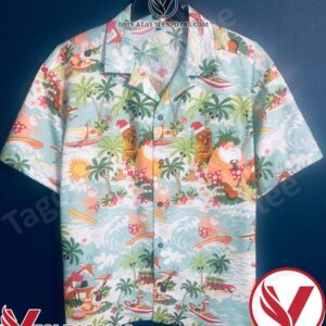 Surfing Santa Button Down Shirt Hawaiian Shirt, Unique Gifts For Friends - Vesles2014S 1