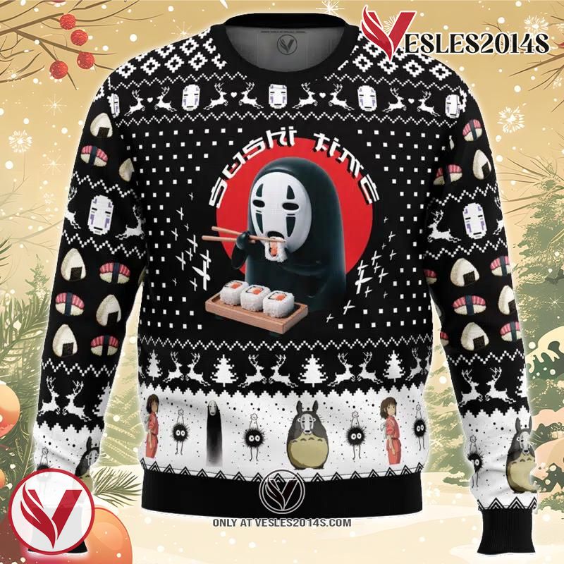 Sushi Time No Face Spirited Away Ugly Christmas Sweater, Unique Christmas Gift For Fans - Vesles2014S