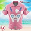 Sylveon Face Pokemon Hawaiian Button Up Shirt, Perfect Gifts For Anime Lovers - Vesles2014S