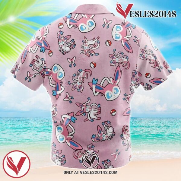 Sylveon Pattern Pokemon Hawaiian Button Up Shirt, Perfect Gifts For Anime Lovers - Vesles2014S 1