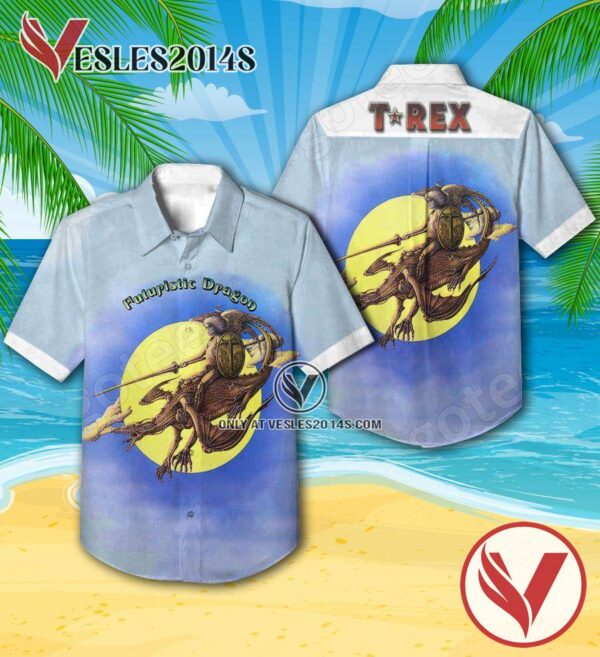 T. Rex Futuristic Dragon Album Cover Hawaiian Shirt, Unique Gifts For Music Lovers - Vesles2014S