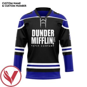TO Dunder Mifflin Black Custom Name Custom Number Hockey Jersey, Trending Gifts For Fans - Vesles2014s