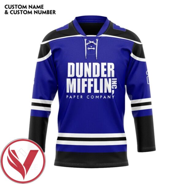 TO Dunder Mifflin Blue Custom Name Custom Number Hockey Jersey, Trending Gifts For Fans - Vesles2014s