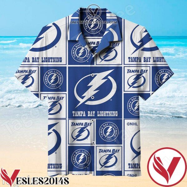 Tampa Bay Lightning Logo In Blue And White Squares Hawaiian Shirt, Unique Gifts For Friends - Vesles2014S 1