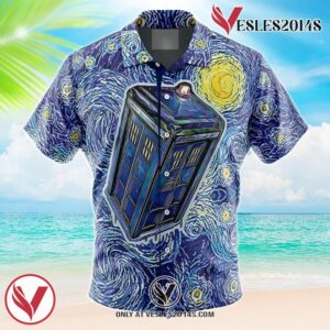 Tardis Starry Night Doctor Who Hawaiian Button Up Shirt, Perfect Gifts For Anime Lovers - Vesles2014S
