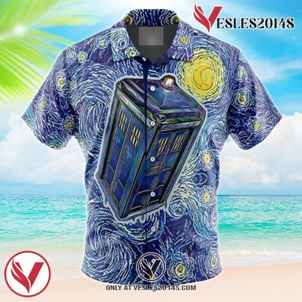 Tardis Starry Night Doctor Who Hawaiian Button Up Shirt, Perfect Gifts For Anime Lovers - Vesles2014S