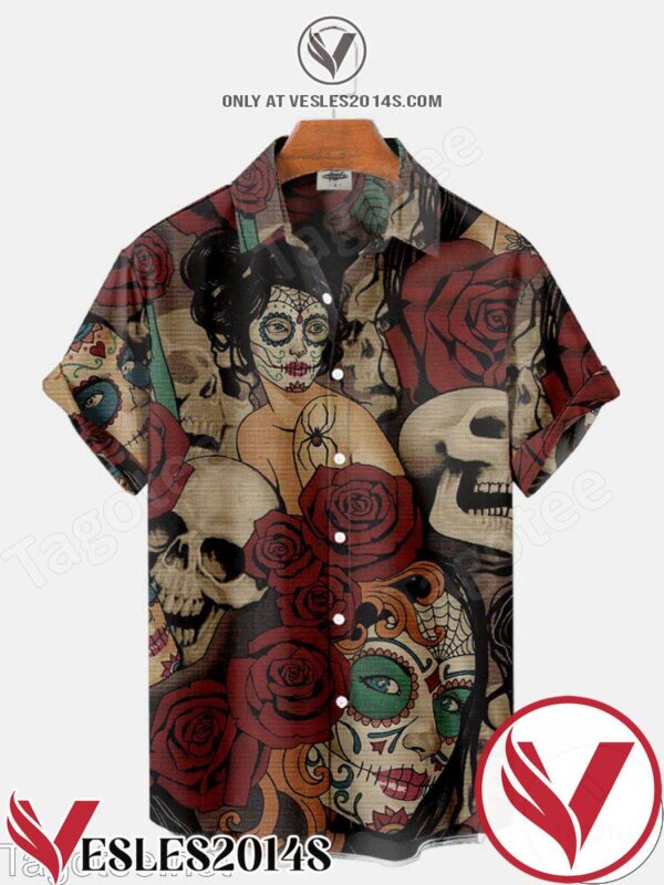 Tattoo Girl And Skull Halloween Hawaiian Shirt, Unique Gifts For Friends - Vesles2014S 1