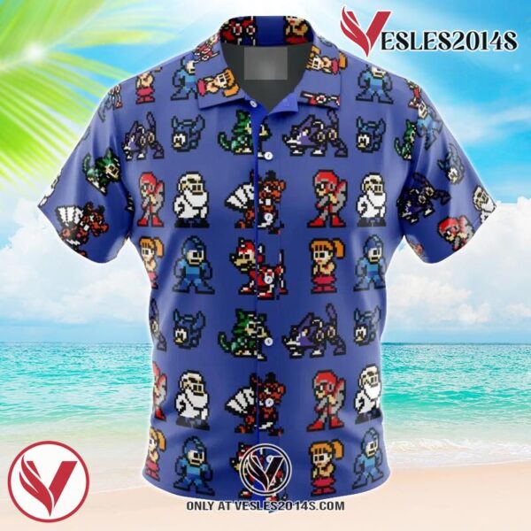 Team Mega Man Hawaiian Button Up Shirt, Perfect Gifts For Anime Lovers - Vesles2014S