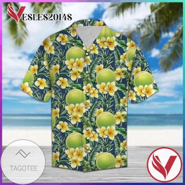 Tennis Frangipani Graphic Print Short Sleeve Hawaiian Casual Shirt Vesles2014S