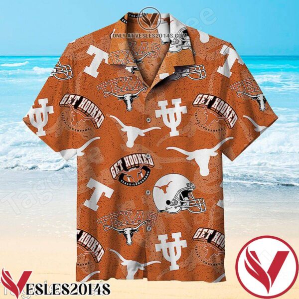 Texas Longhorns Get Hooked Orange Hawaiian Shirt, Unique Gifts For Friends - Vesles2014S 1