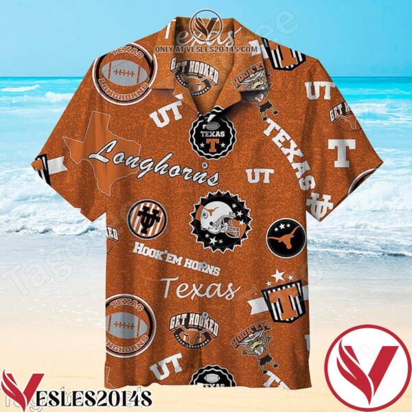 Texas Longhorns Hook’Em Horns Orange Hawaiian Shirt, Unique Gifts For Friends - Vesles2014S 1