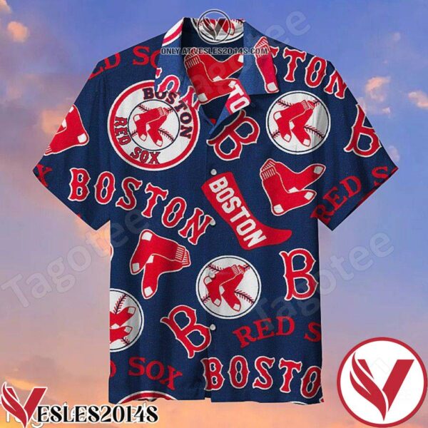 The Boston Red Sox Baseball Logo Navy Unisex Hawaiian Shirt, Unique Gifts For Friends - Vesles2014S 1