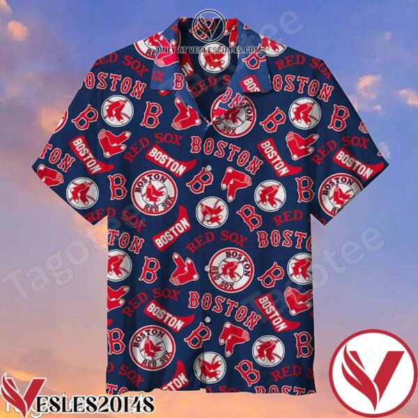 The Boston Red Sox Baseball Team All Logos Navy Hawaiian Shirt, Unique Gifts For Friends - Vesles2014S 1