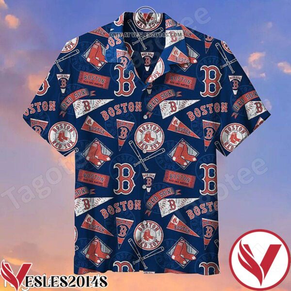 The Boston Red Sox Logo And Symbol Old Vintage Navy Hawaiian Shirt, Unique Gifts For Friends - Vesles2014S 1