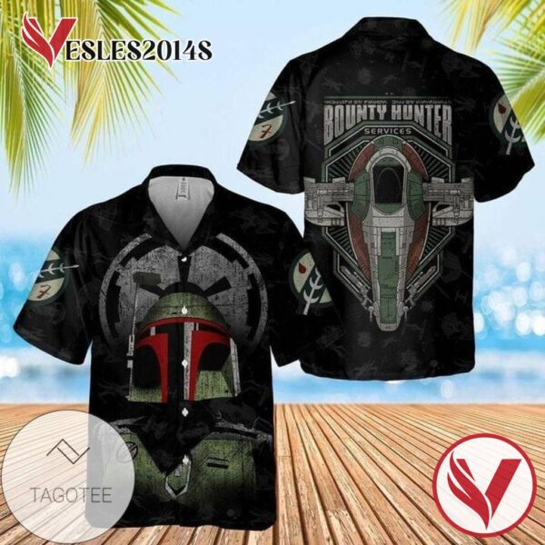 The Bounty Hunter Boba Fett Mandalorian Print Short Sleeve Hawaiian Casual Shirt Vesles2014S 1
