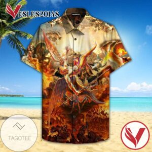 The Fallen Angel Lucifer Graphic Print Short Sleeve Hawaiian Casual Shirt Vesles2014S