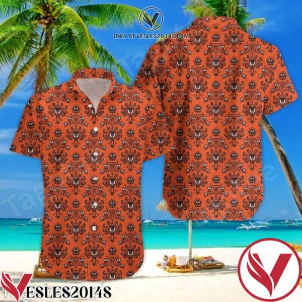 The Haunted Mansion Wallpaper Disney Cartoon Graphics Orange Hawaiian Shirt And Short, Unique Gifts For Friends - Vesles2014S 1