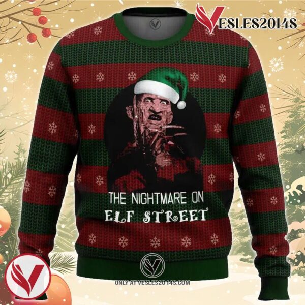 The Nightmare On Elf Street Freddy Krueger Ugly Christmas Sweater, Unique Christmas Gift For Fans - Vesles2014S