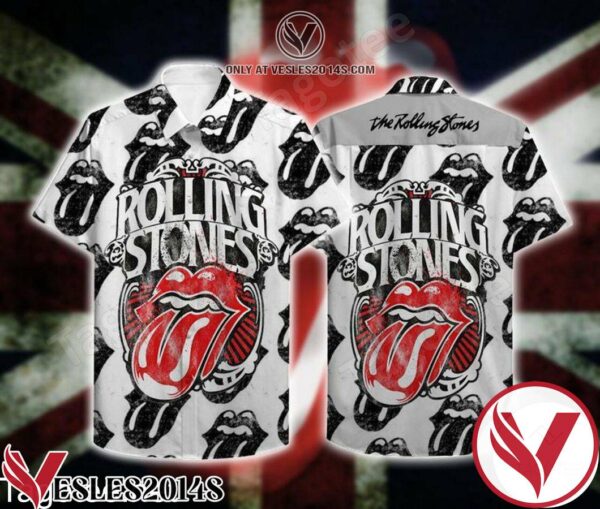 The Rolling Stones Black Logo White Hawaiian Shirt, Unique Gifts For Friends - Vesles2014S 1