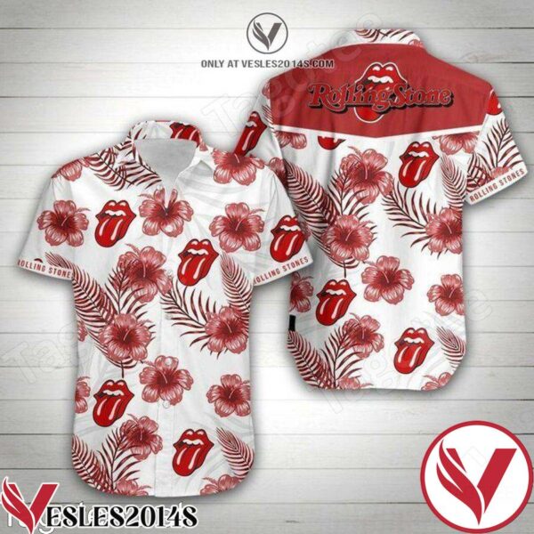 The Rolling Stones Red Hibiscus White Hawaiian Shirt, Unique Gifts For Friends - Vesles2014S 1