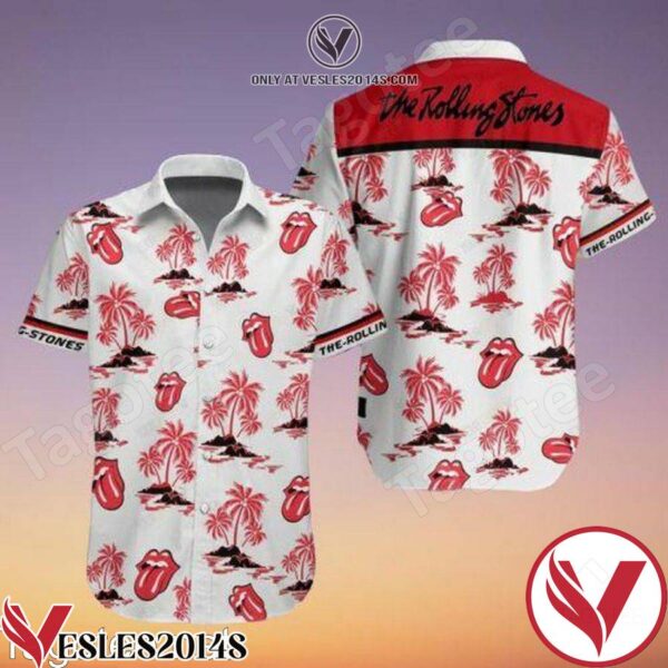 The Rolling Stones Red Palm Tree White Hawaiian Shirt, Unique Gifts For Friends - Vesles2014S 1