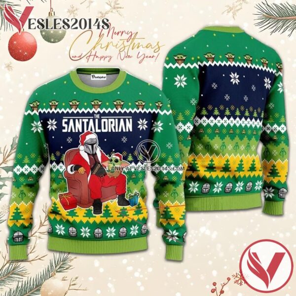 The Santalorian And Baby Yoda Ugly Sweater, Unique Winter Outfits For Fans - Vesles2014S  1
