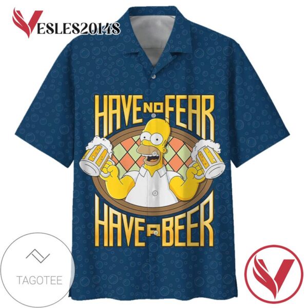 The Simpsons Have No Fear Have A Beer Hawaiian Graphic Print Short Sleeve Hawaiian Casual Shirt Vesles2014S 1