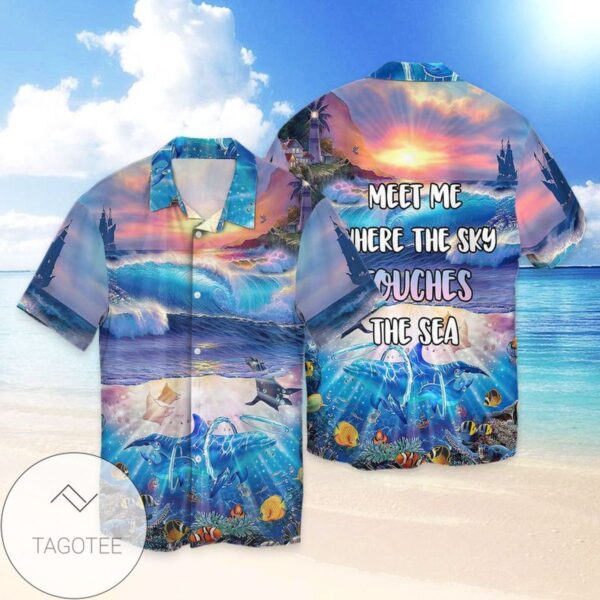 The Sky Touches The Sea Meet Me Where The Sky Touches The Sea For Men And Women Graphic Print Short Sleeve Hawaiian Casual Shirt Vesles2014S 1